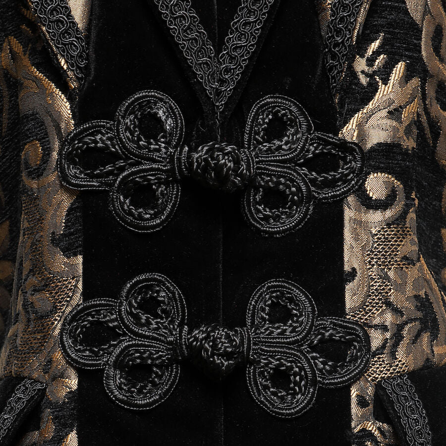 gilet femme queue-de-pie jacquard style baroque or
