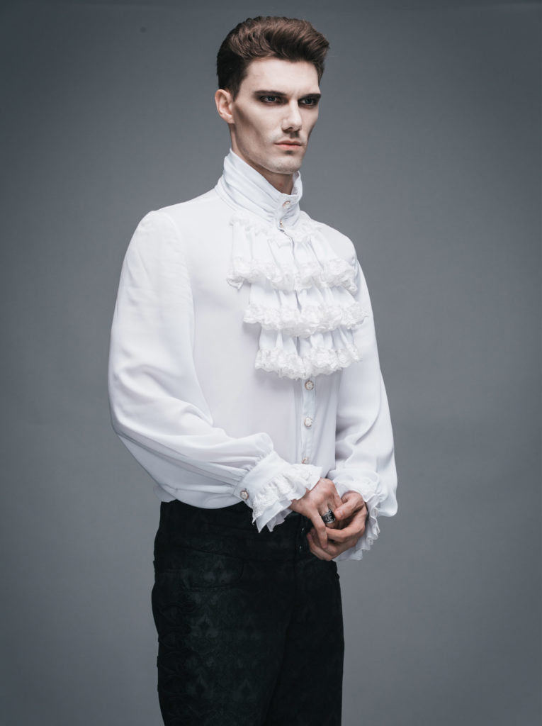 Chemise en mousseline gothique et son Jabot BLANCHE