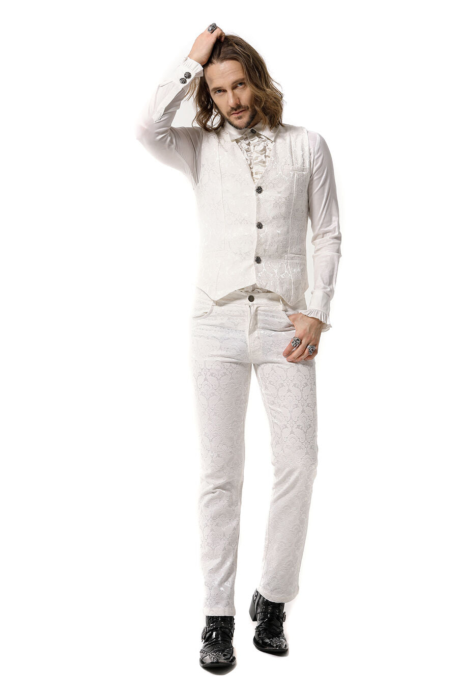 Gilet Gothique Steampunk Victorien Brocard BLANC