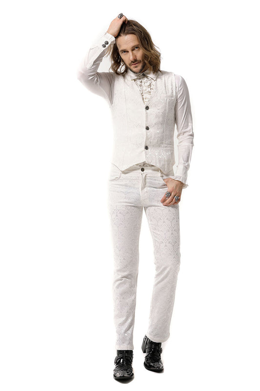 Gilet Gothique Steampunk Victorien Brocard BLANC