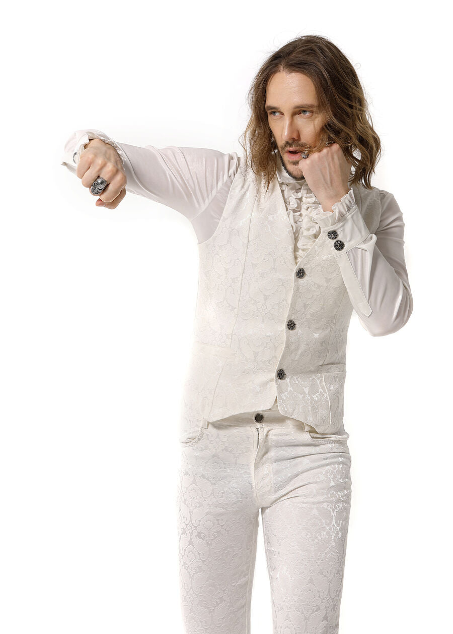 Gilet Gothique Steampunk Victorien Brocard BLANC
