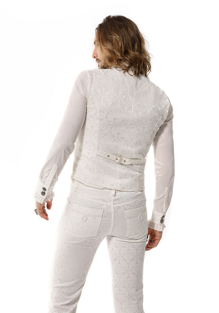 Gilet Gothique Steampunk Victorien Brocard BLANC