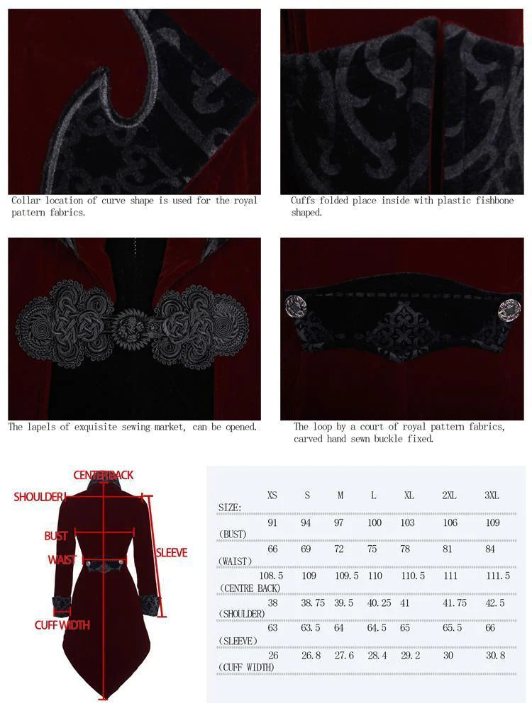 Manteau gothique brodé 'Crimson Moon' avec col haut