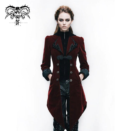 Manteau gothique brodé 'Crimson Moon' avec col haut