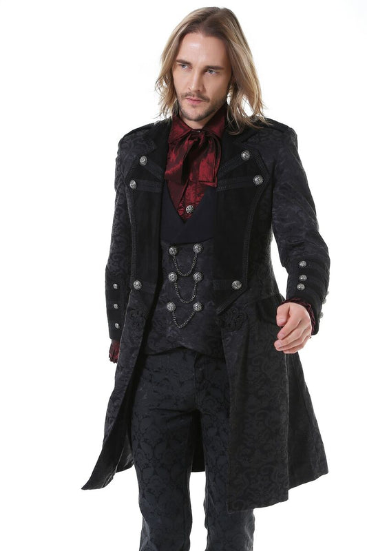 Long manteau en coton noir style officier pour hommes de pentagramme